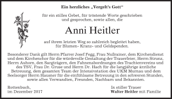 Traueranzeige von Anni Heitler von merkurtz