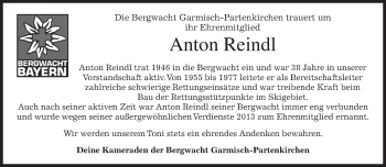 Traueranzeige von Anton Reindl von merkurtz