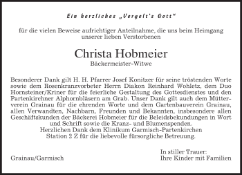 Traueranzeige von Christa Hobmeier von merkurtz