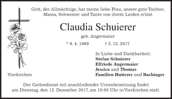 Traueranzeige von Claudia Schuierer von merkurtz