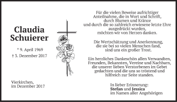 Traueranzeige von Claudia Schuierer von merkurtz