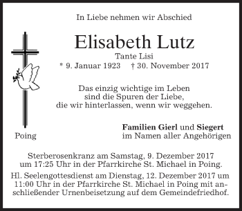 Traueranzeige von Elisabeth Lutz von merkurtz