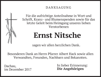 Traueranzeige von Ernst Nitsche von merkurtz