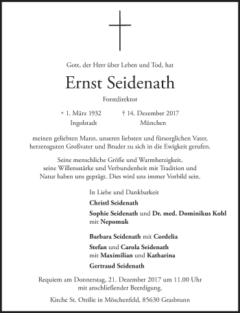 Traueranzeige von Ernst Seidenath