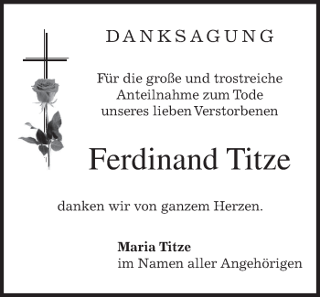 Traueranzeige von Ferdinand Titze von merkurtz