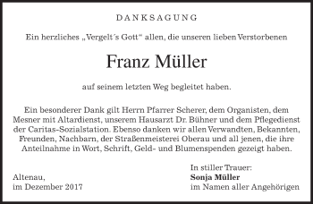 Traueranzeige von Franz Müller von merkurtz