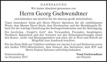 Traueranzeige von Georg Gschwendtner von merkurtz