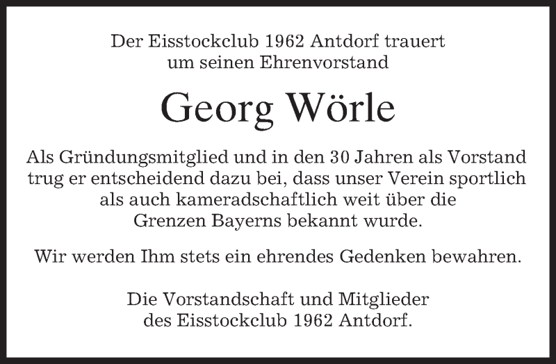 Traueranzeige für Georg Wörle vom 29.12.2017 aus merkurtz