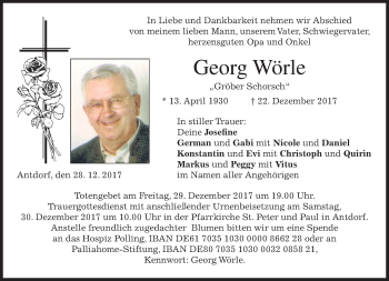 Traueranzeige von Georg Wörle von merkurtz