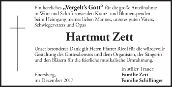 Traueranzeige von Hartmut Zett