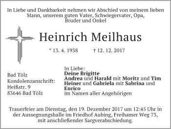 Traueranzeige von Heinrich Meilhaus von merkurtz