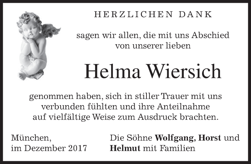  Traueranzeige für Helma Wiersich vom 02.12.2017 aus merkurtz