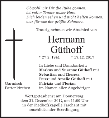 Traueranzeige von Hermann Güthoff von merkurtz