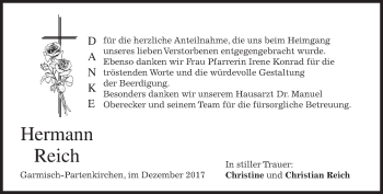 Traueranzeige von Hermann Reich von merkurtz