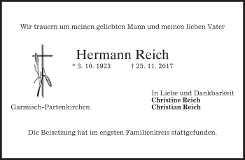 Traueranzeige von Hermann Reich von merkurtz