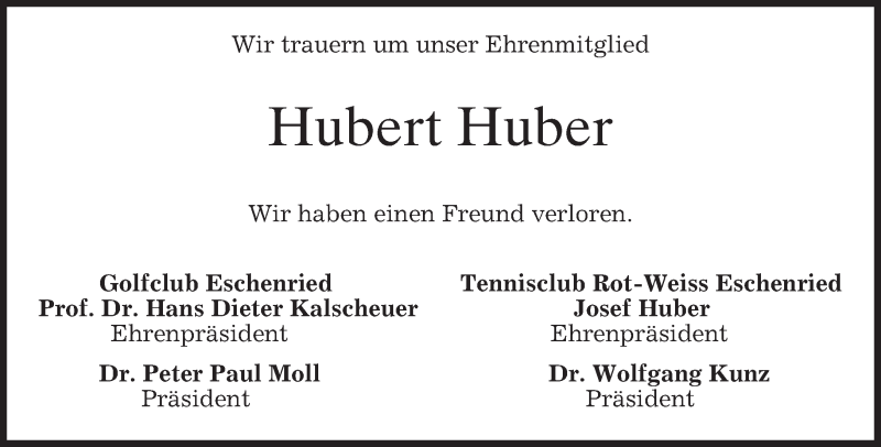  Traueranzeige für Hubert Huber vom 19.12.2017 aus merkurtz