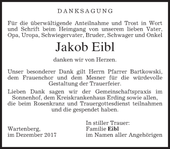 Traueranzeige von Jakob Eibl von merkurtz