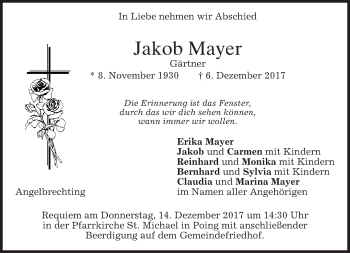 Traueranzeige von Jakob Mayer von merkurtz