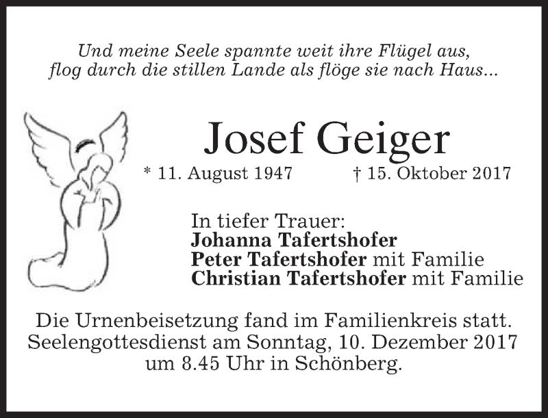 Traueranzeigen von Josef Geiger | trauer.merkur.de