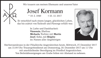 Traueranzeige von Josef Kormann von merkurtz