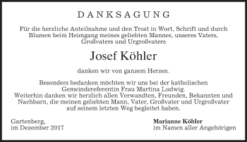 Traueranzeige von Josef Köhler von merkurtz
