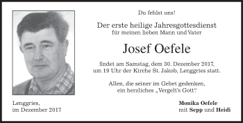 Traueranzeige von Josef Oefele von merkurtz