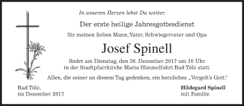 Traueranzeige von Josef Spinell von merkurtz