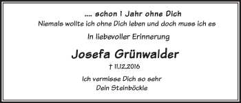 Traueranzeige von Josefa Grünwalder von merkurtz