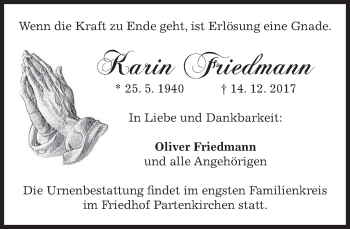 Traueranzeige von Karin Friedmann von merkurtz