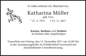 Traueranzeige von Katharina Möller von merkurtz