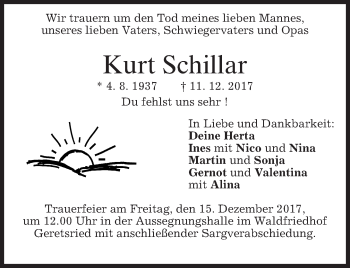 Traueranzeige von Kurt Schillar von merkurtz