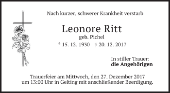 Traueranzeige von Leonore Ritt von merkurtz