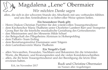 Traueranzeige von Magdalena Obermaier von merkurtz