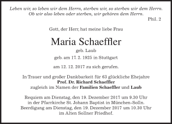 Traueranzeige von Maria Schaeffler von merkurtz