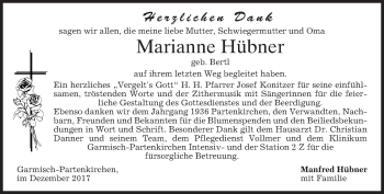 Traueranzeige von Marianne Hübner von merkurtz