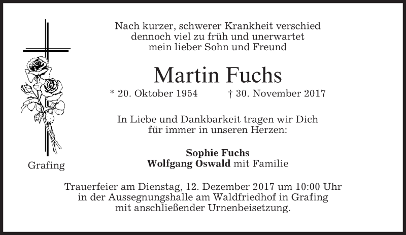  Traueranzeige für Martin Fuchs vom 09.12.2017 aus merkurtz