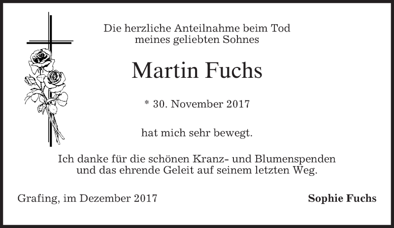  Traueranzeige für Martin Fuchs vom 16.12.2017 aus merkurtz
