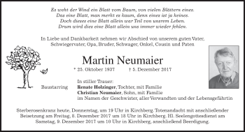 Traueranzeige von Martin Neumaier von merkurtz