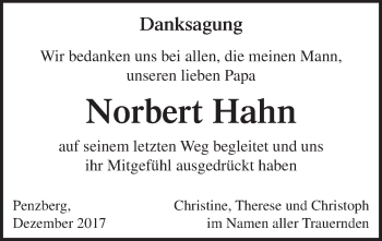 Traueranzeige von Norbert Hahn von Das Gelbe Blatt Penzberg