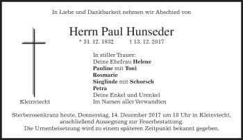Traueranzeige von Paul Hunseder von merkurtz