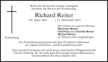 Traueranzeige von Richard Reiter von merkurtz