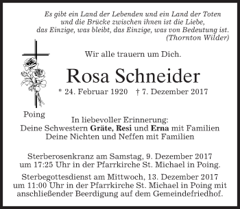 Traueranzeige von Rosa Schneider von merkurtz