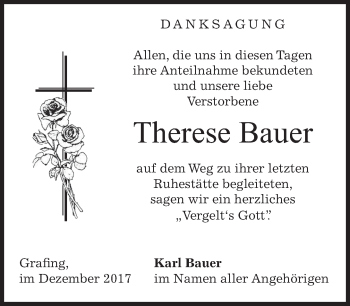 Traueranzeige von Therese Bauer von merkurtz