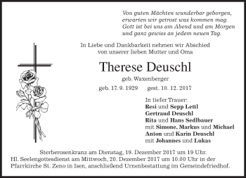 Traueranzeige von Therese Deuschl von merkurtz