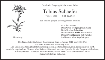 Traueranzeige von Tobias Schaefer von merkurtz