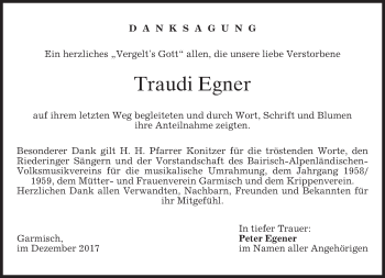 Traueranzeige von Traudi Egner von merkurtz