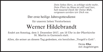 Traueranzeige von Werner Hildebrandt von merkurtz