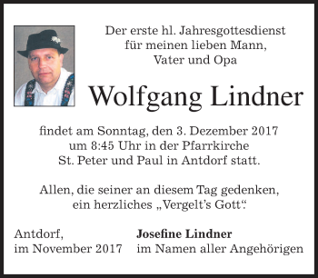 Traueranzeige von Wolfgang Lindner von merkurtz