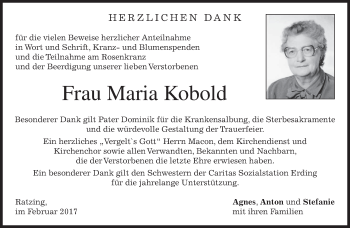 Traueranzeige von Maria Kobold von merkurtz