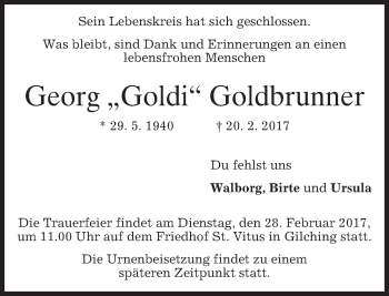 Traueranzeige von Georg Goldbrunner von merkurtz